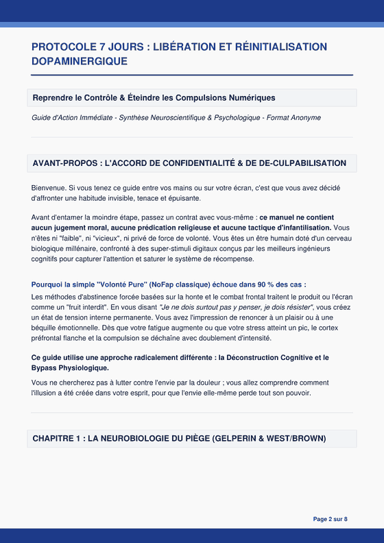 Page d'avant-propos du guide : accord de confidentialité et de dé-culpabilisation, aucun jugement moral.